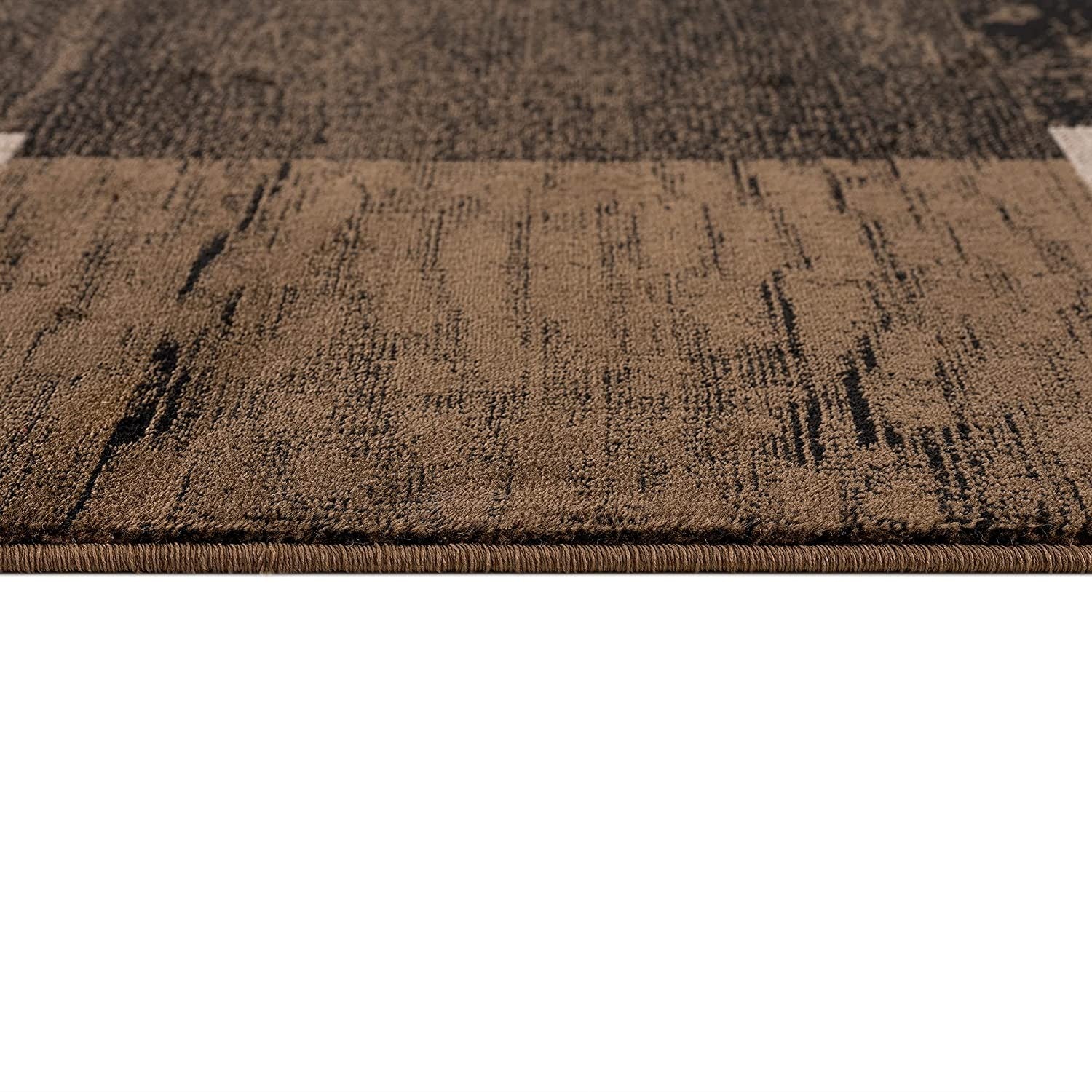 10' Brown Checkered Power Loom Runner Rug