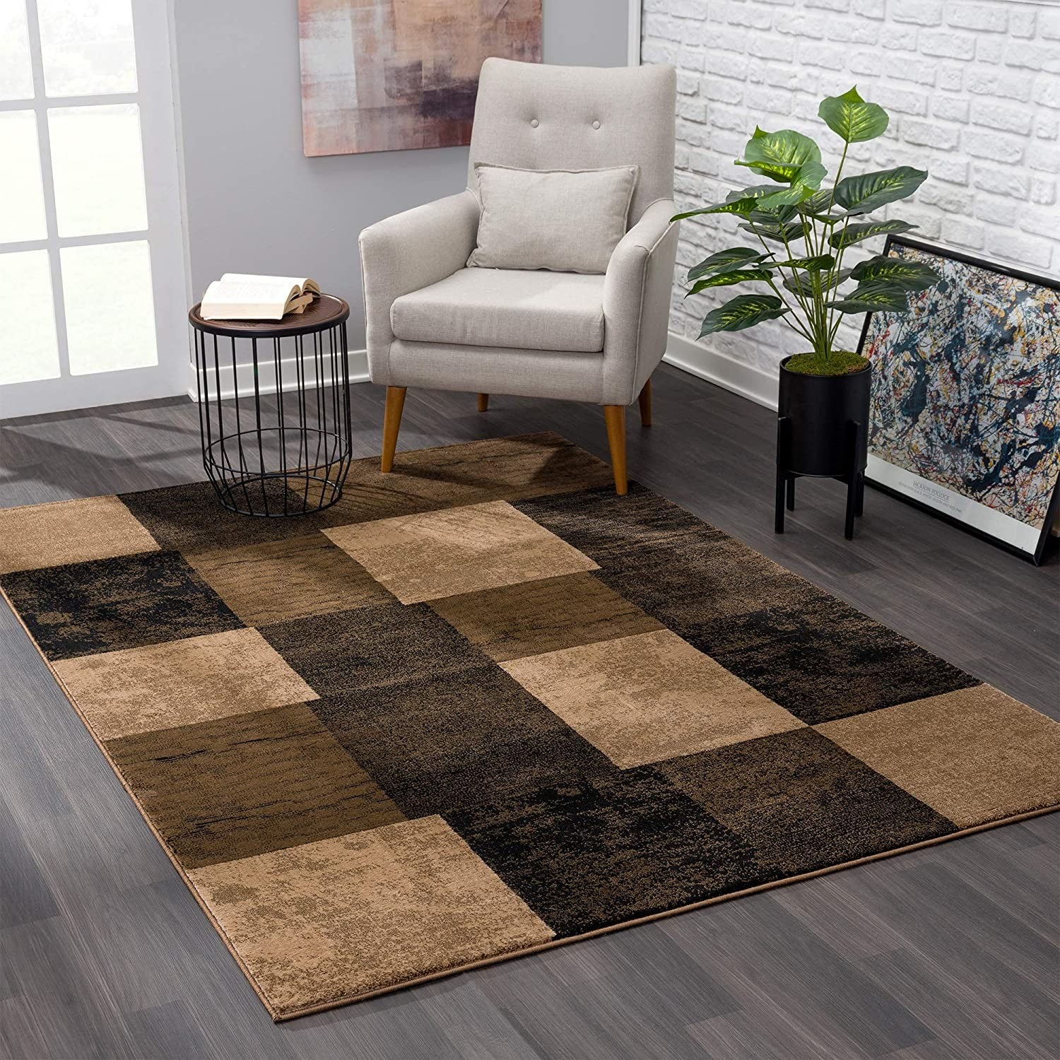 10' Brown Checkered Power Loom Runner Rug