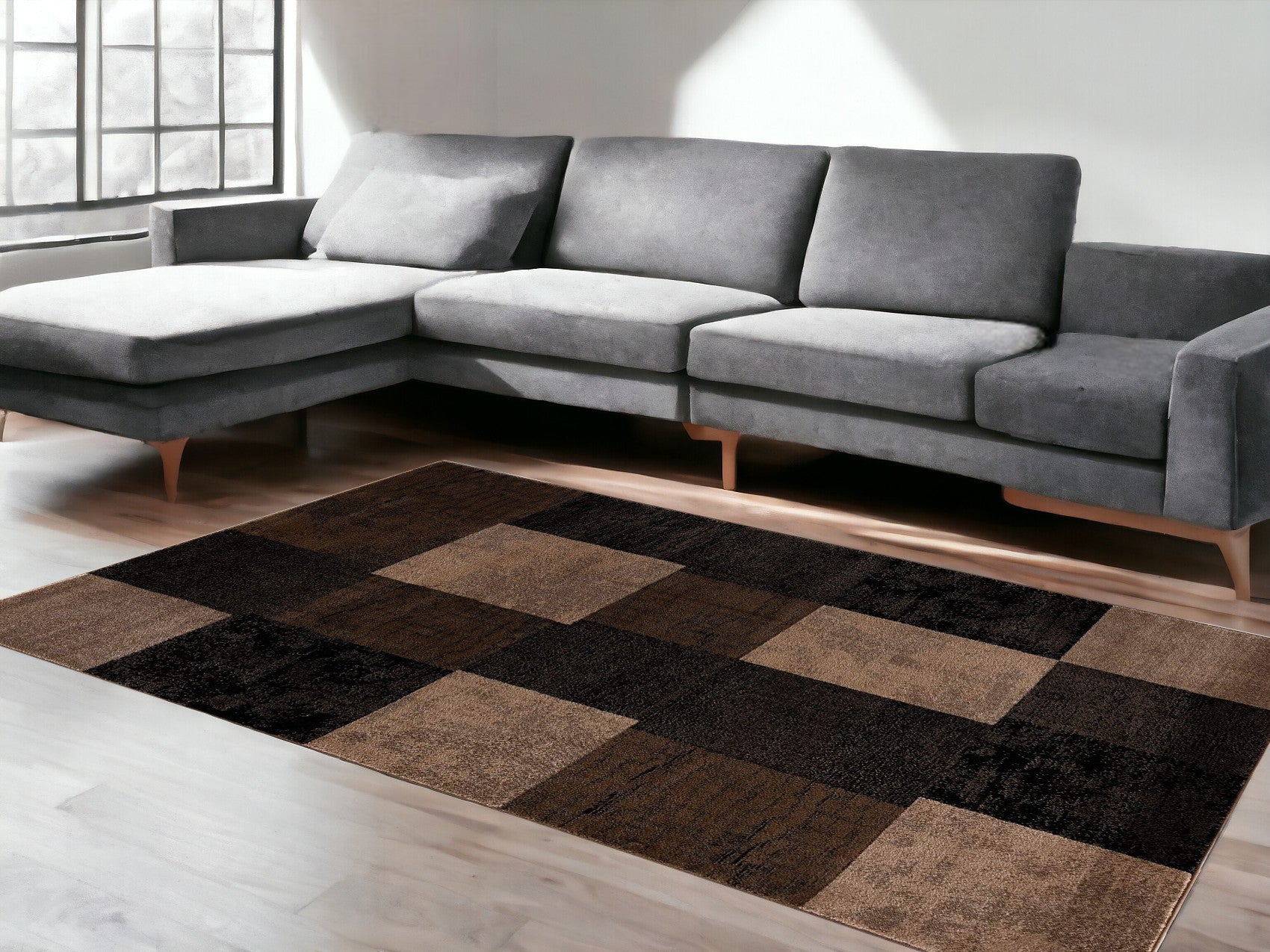 2’ X 15’ Brown Geometric Blocks Runner Rug