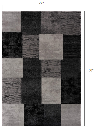 10' Gray Checkered Power Loom Runner Rug