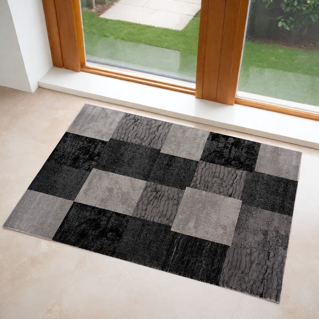 5' X 7' Gray Checkered Dhurrie Area Rug