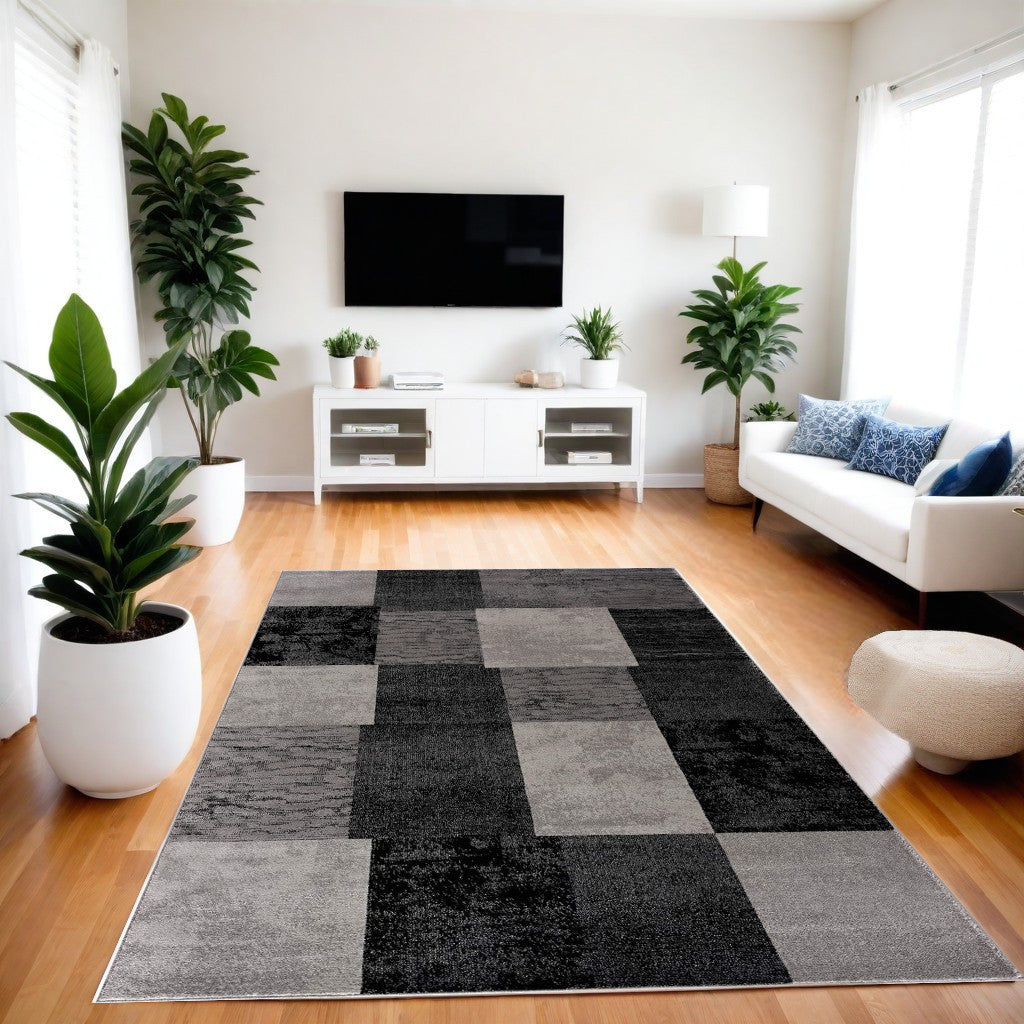 5' X 7' Gray Checkered Dhurrie Area Rug