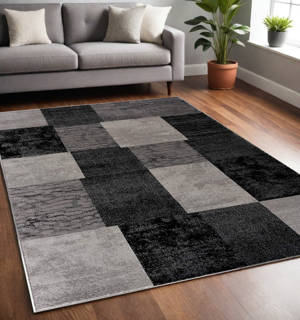 5' X 7' Gray Checkered Dhurrie Area Rug