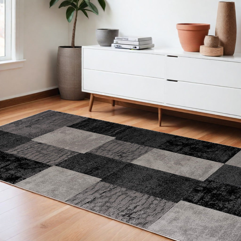 5' X 7' Gray Checkered Dhurrie Area Rug