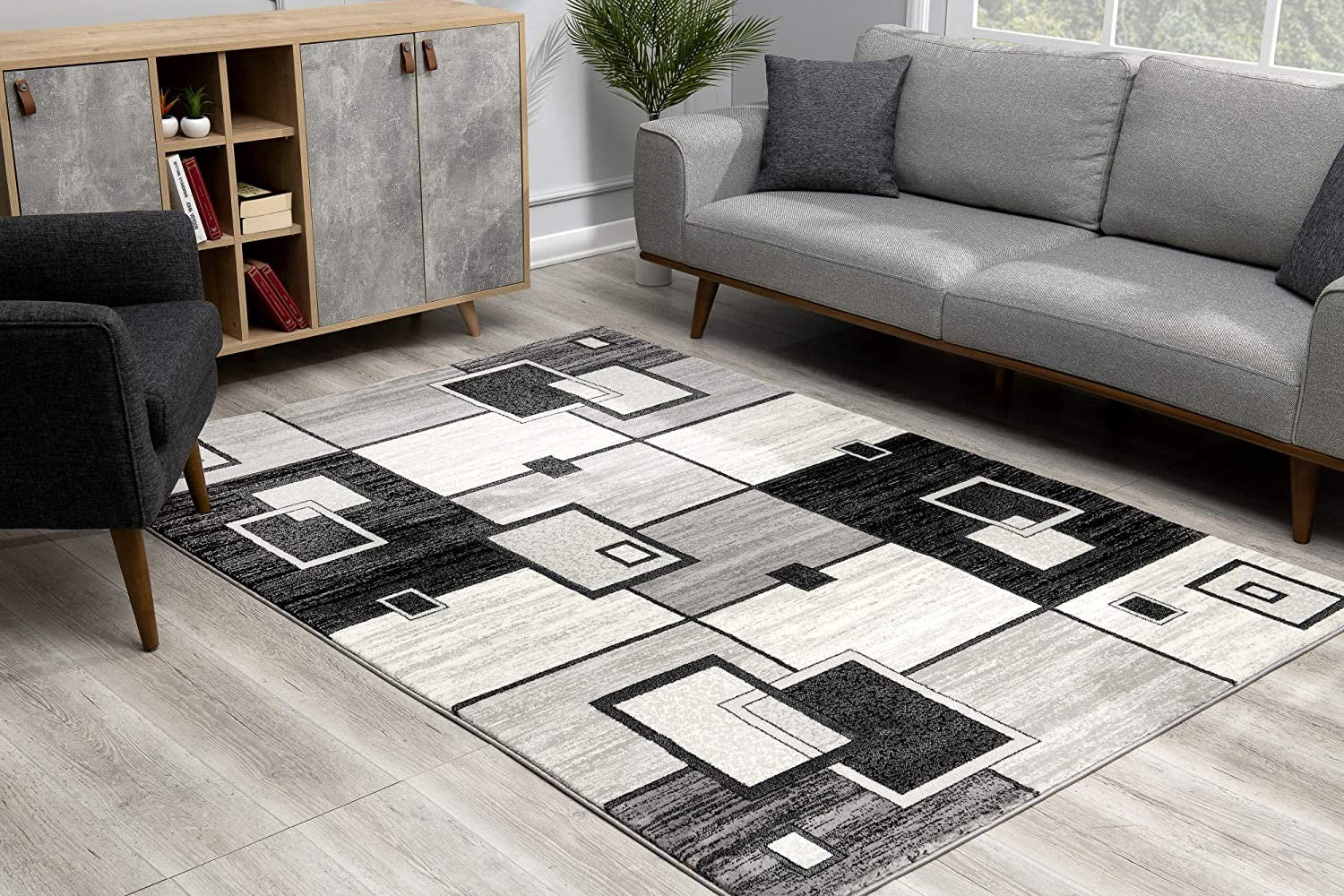 10' Gray Abstract Power Loom Runner Rug