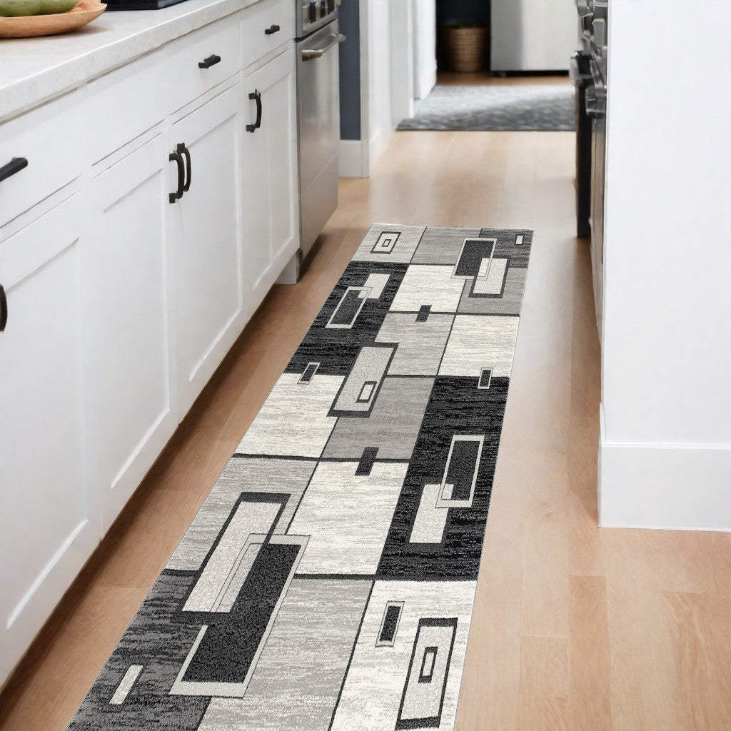 10' Gray Abstract Power Loom Runner Rug