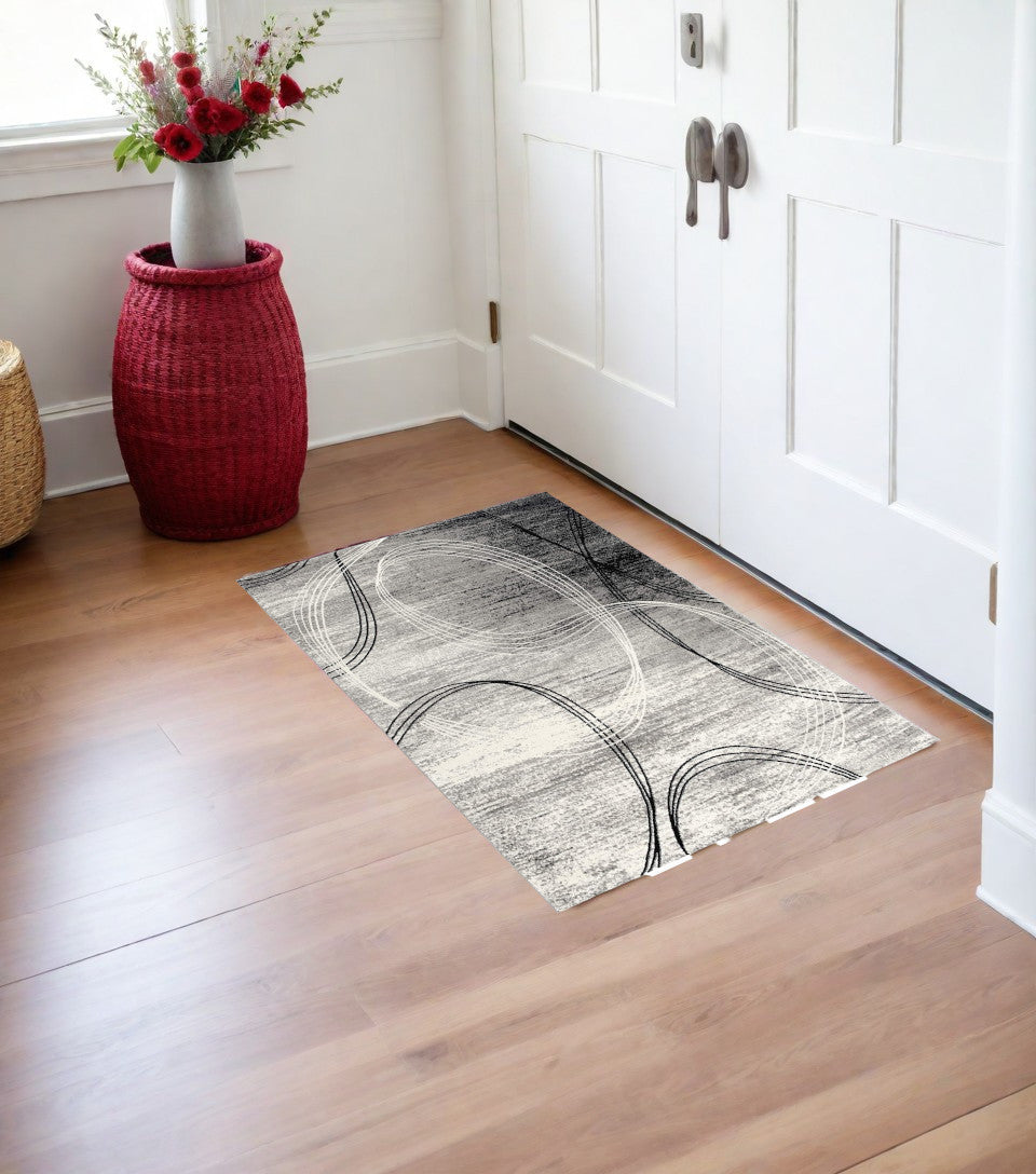 10' Gray Abstract Power Loom Runner Rug