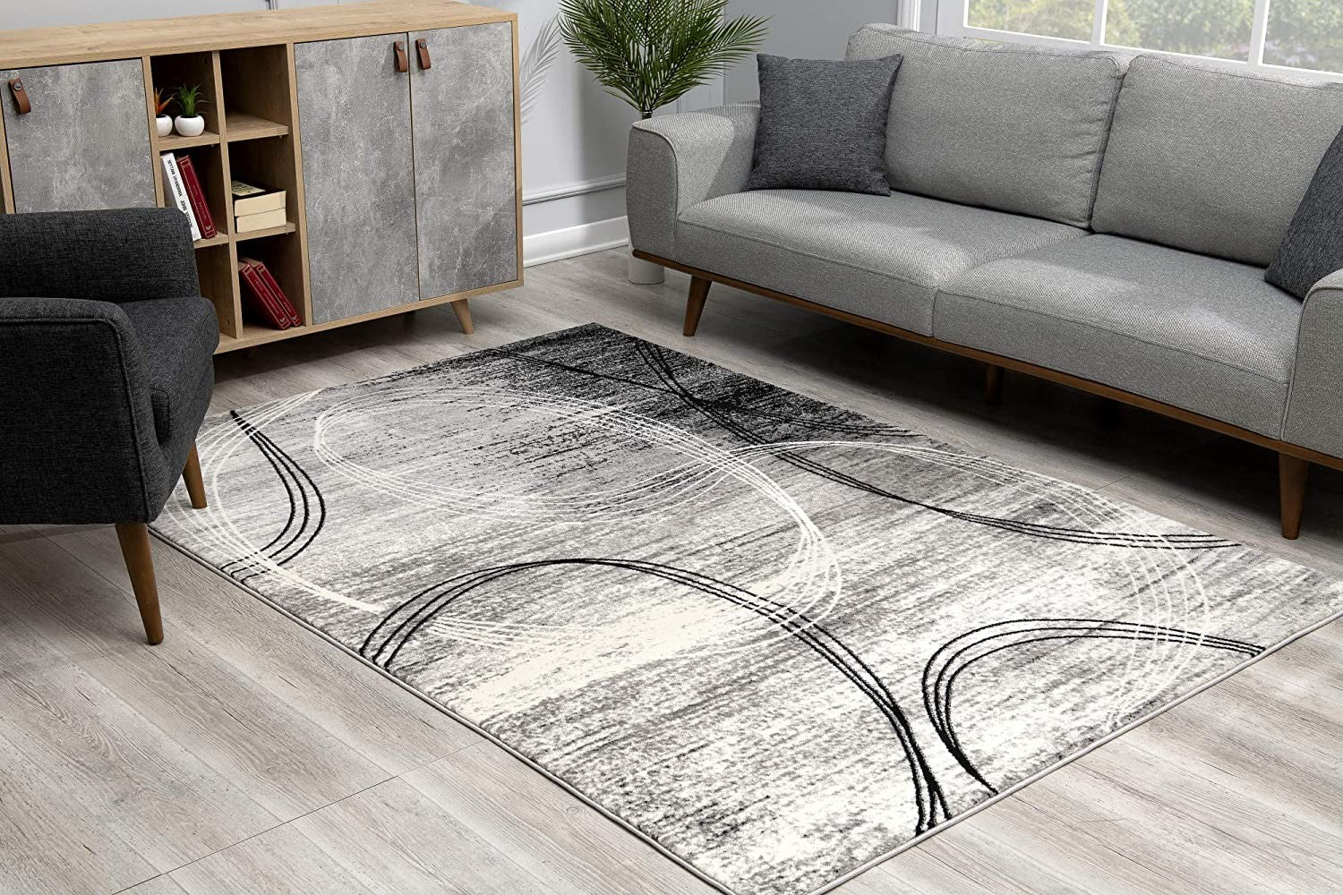 10' Gray Abstract Power Loom Runner Rug