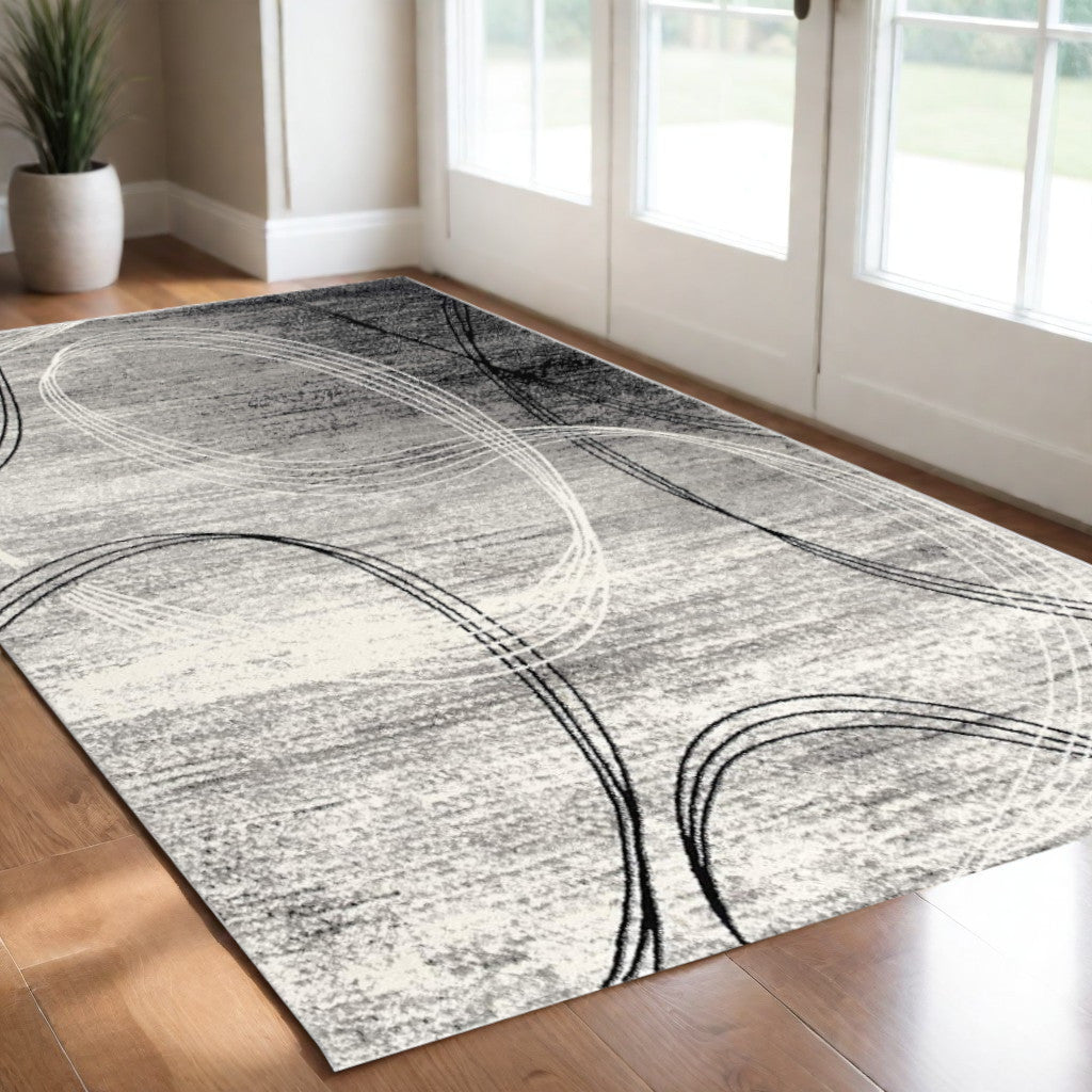 10' Gray Abstract Power Loom Runner Rug