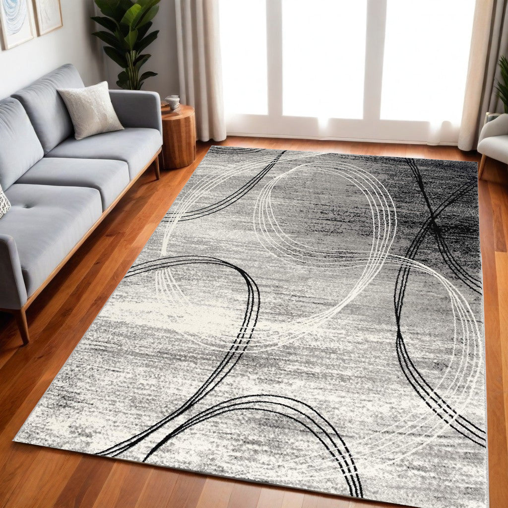 10' Gray Abstract Power Loom Runner Rug