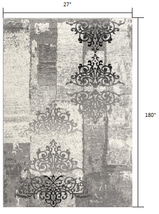 2' X 4' Gray Damask Dhurrie Area Rug