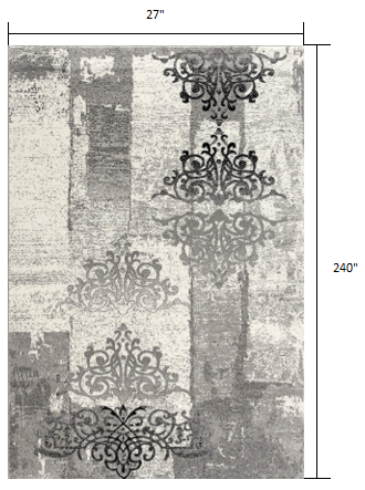 2' X 4' Gray Damask Dhurrie Area Rug