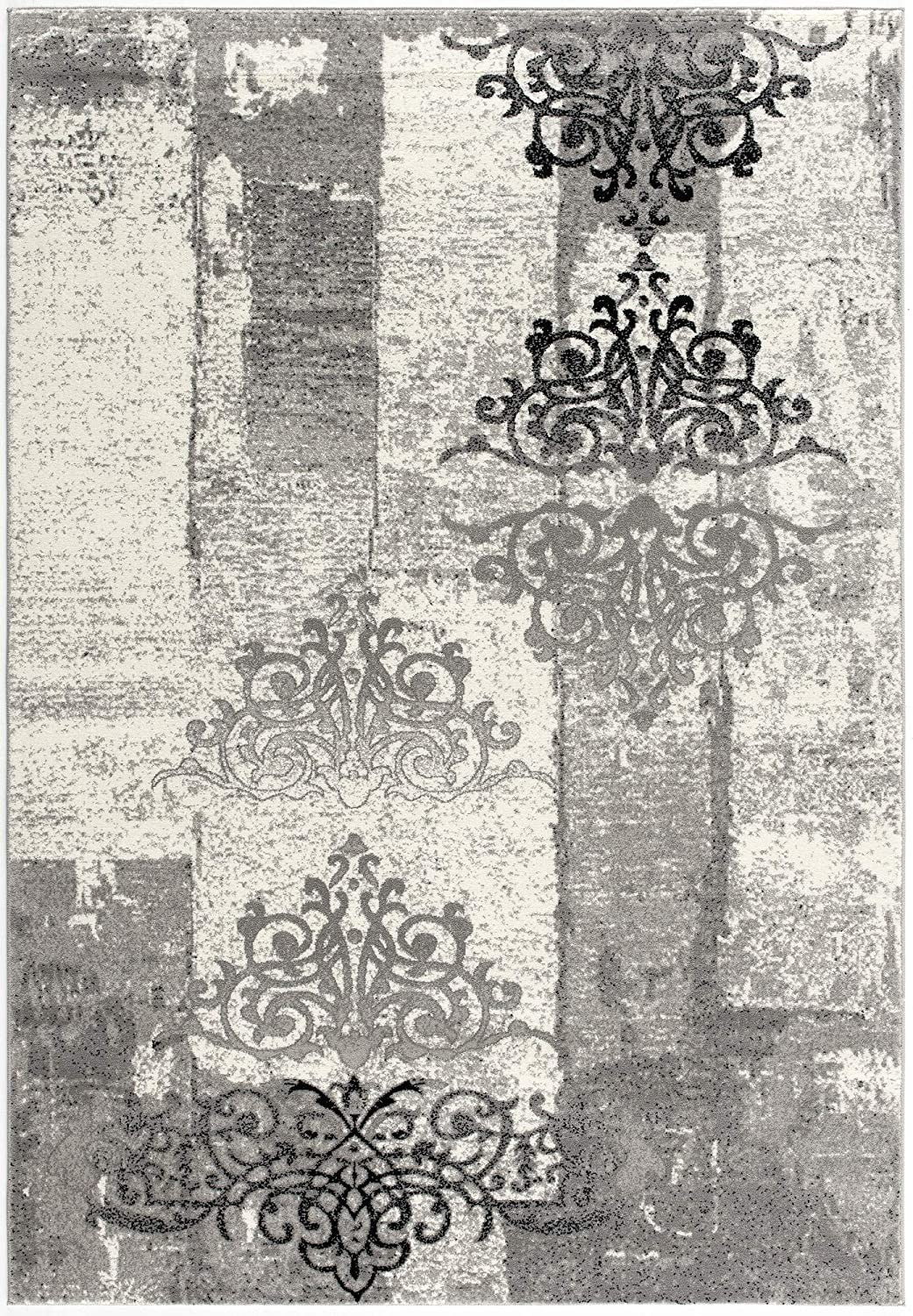 2' X 4' Gray Damask Dhurrie Area Rug