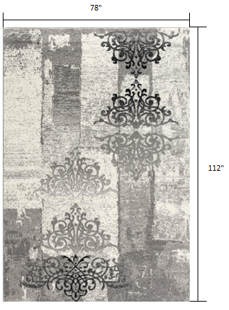 2' X 4' Gray Damask Dhurrie Area Rug