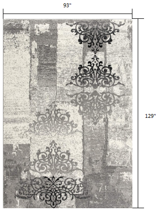 2' X 4' Gray Damask Dhurrie Area Rug