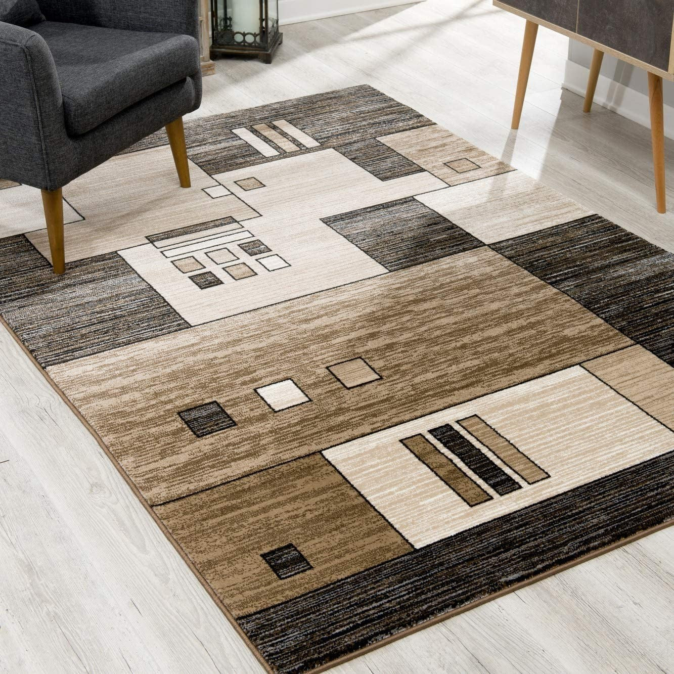 4’ X 6’ Beige And Brown Geometric Area Rug