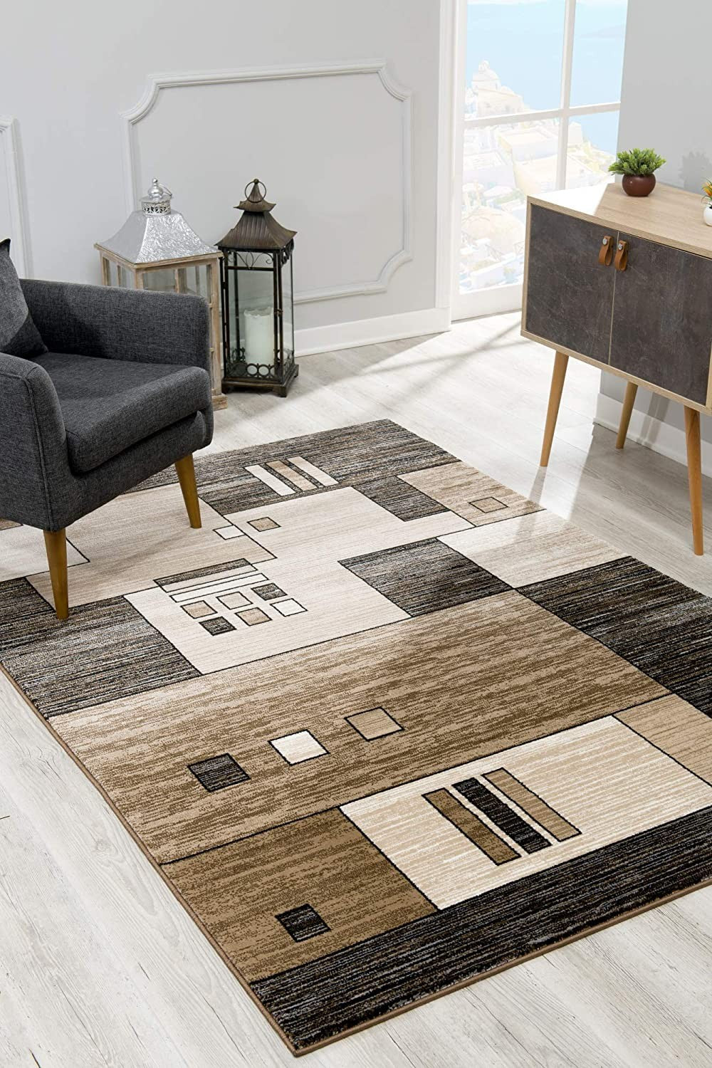 4’ X 6’ Beige And Brown Geometric Area Rug