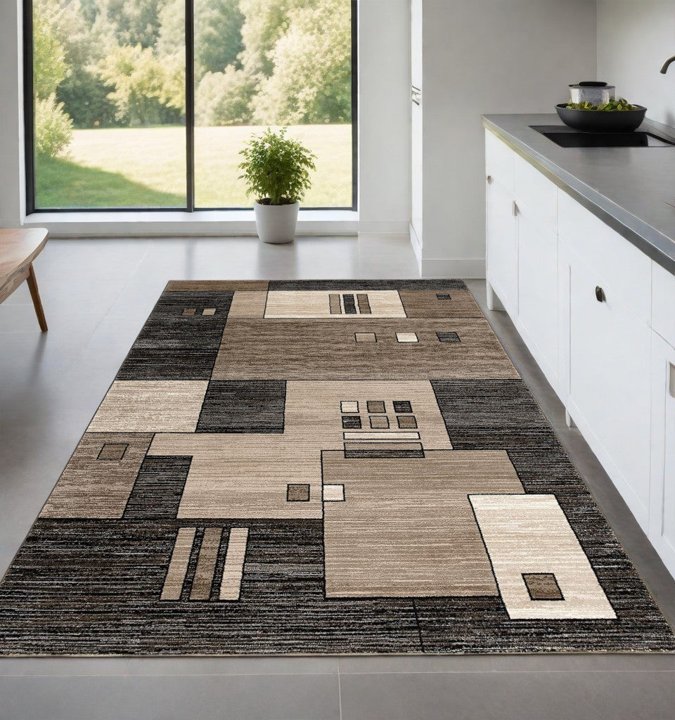 4’ X 6’ Beige And Brown Geometric Area Rug