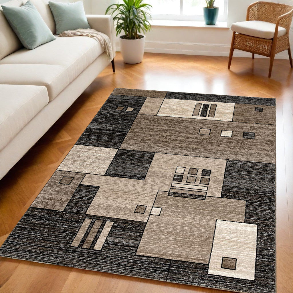 4’ X 6’ Beige And Brown Geometric Area Rug