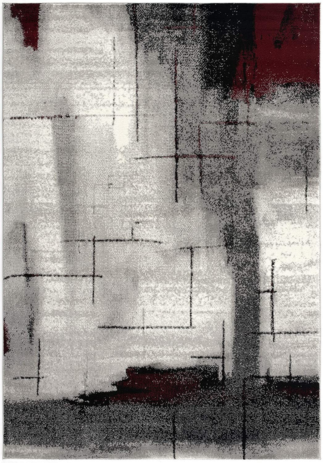 7’ X 9’ Gray And Burgundy Abstract Area Rug