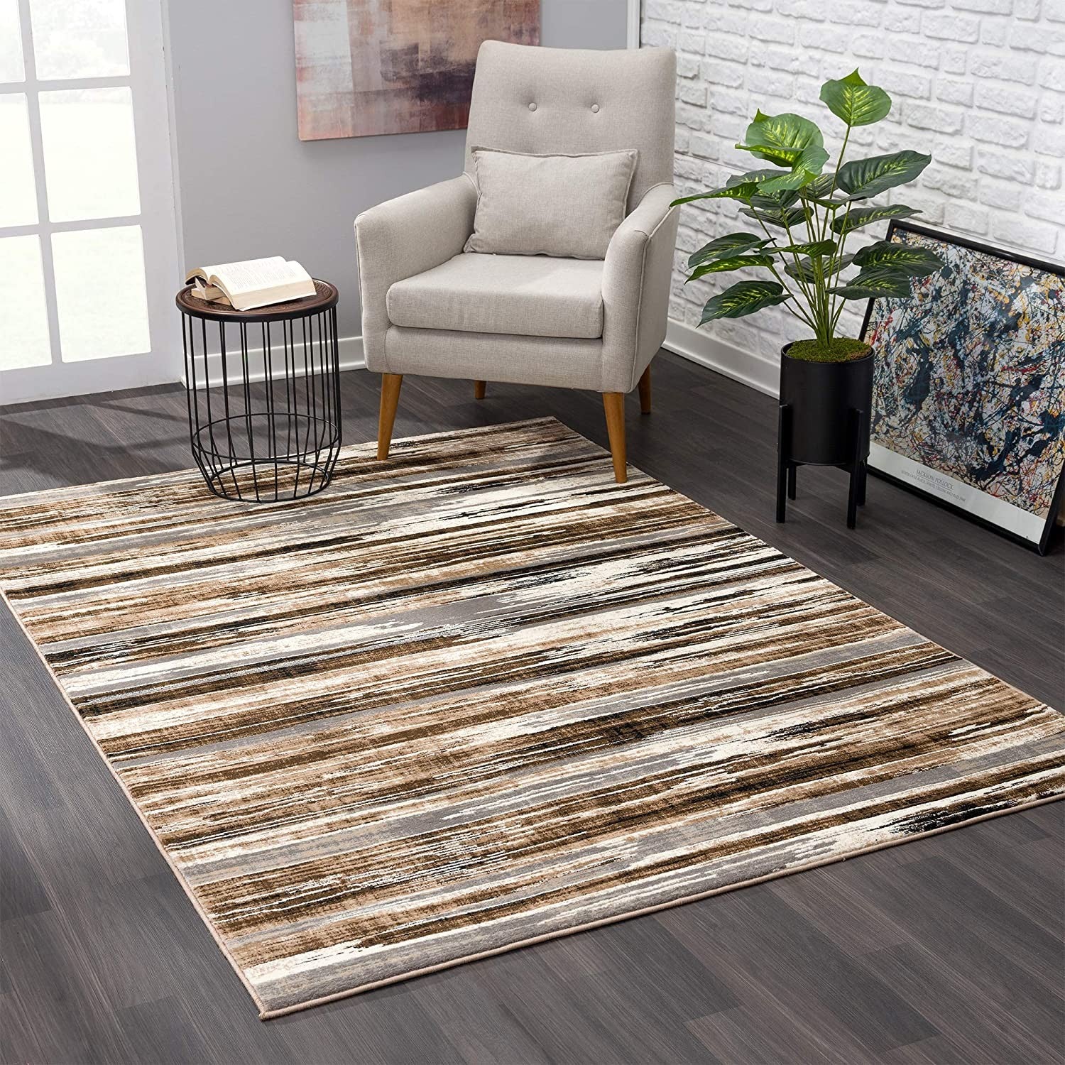 2’ X 6’ Beige Rustic Strokes Area Rug