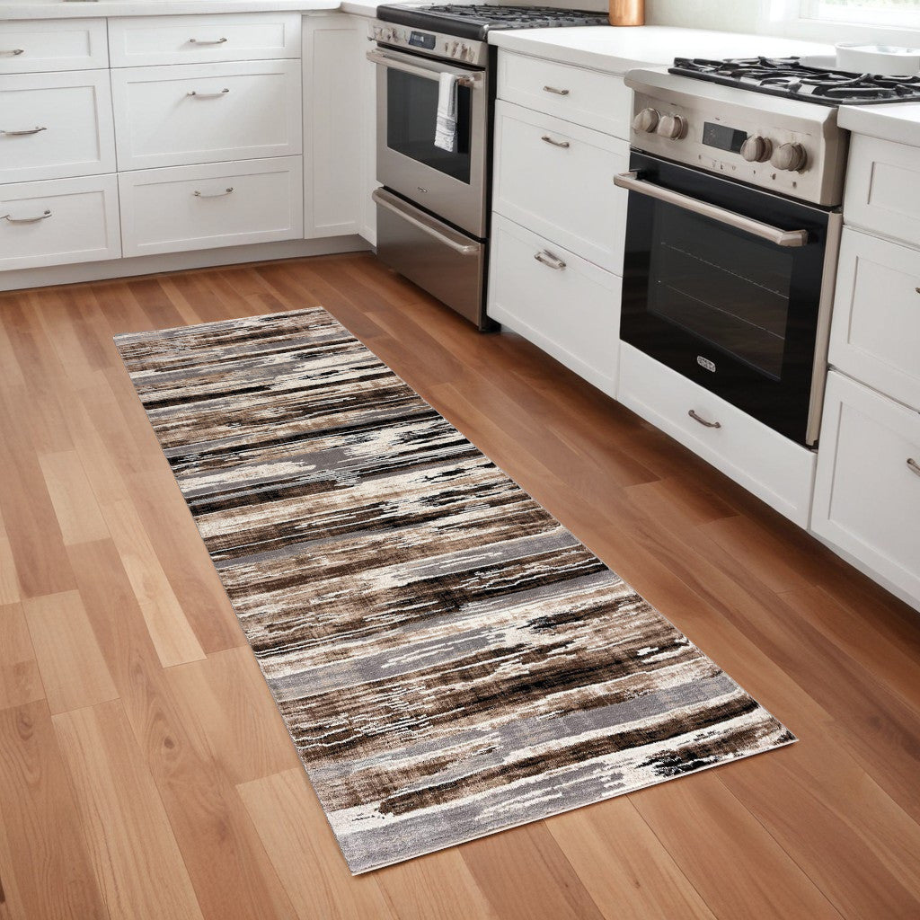 2’ X 6’ Beige Rustic Strokes Area Rug