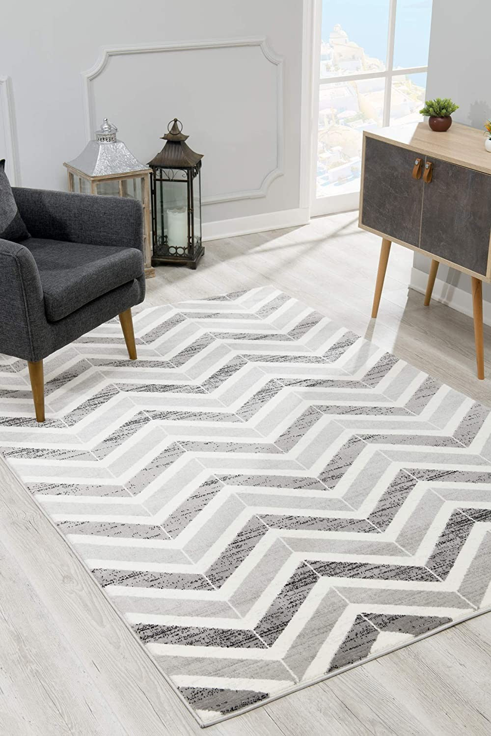 3' X 5' Gray Chevron Power Loom Area Rug