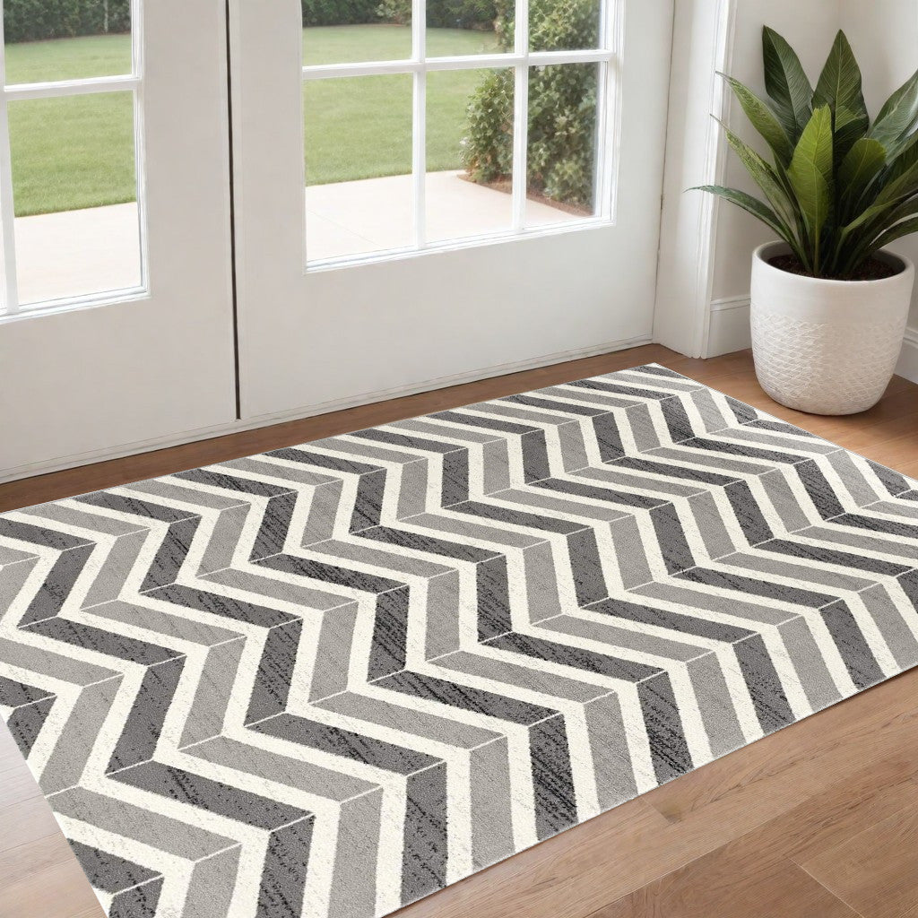 3' X 5' Gray Chevron Power Loom Area Rug