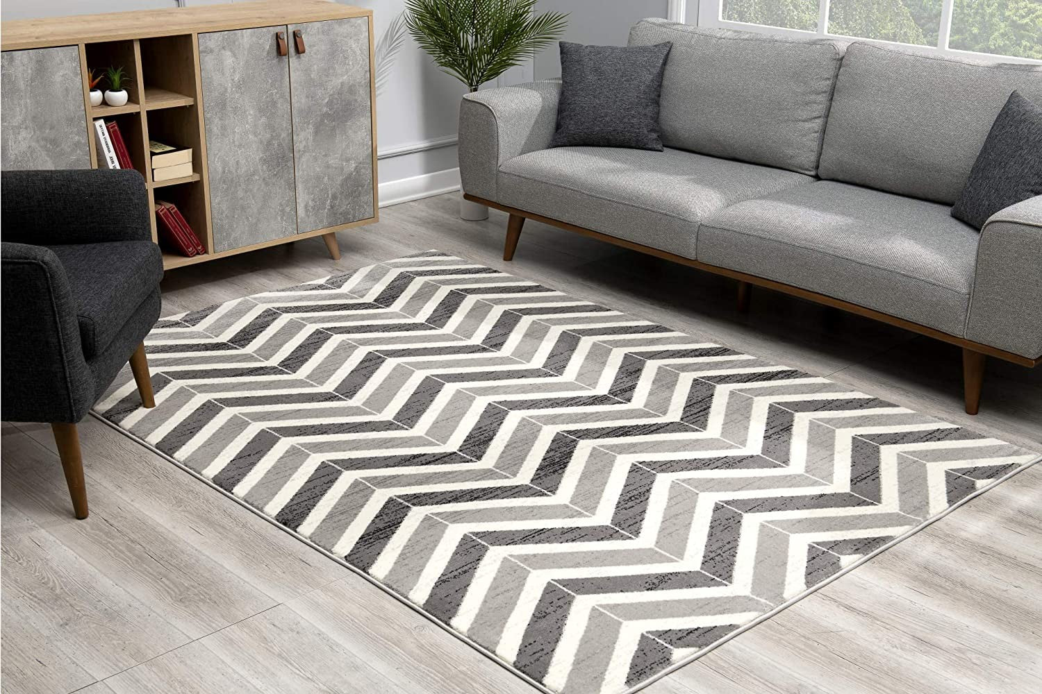 3' X 5' Gray Chevron Power Loom Area Rug