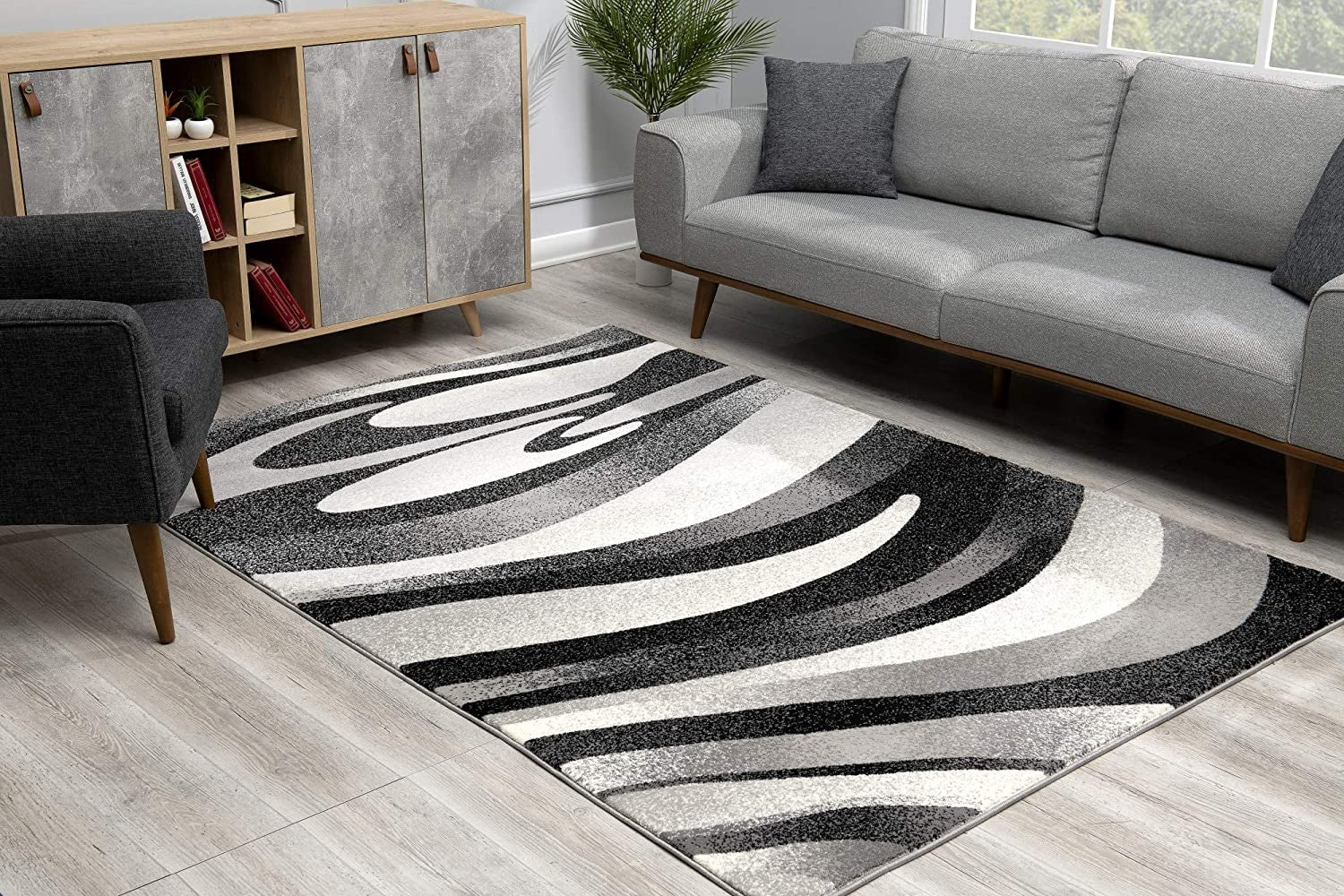 5' X 7' Gray Abstract Dhurrie Area Rug