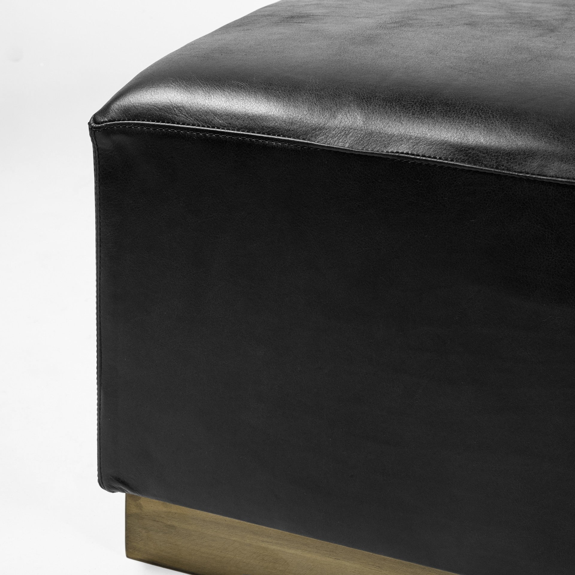 36" Black Faux Leather And Brown Footstool Ottoman