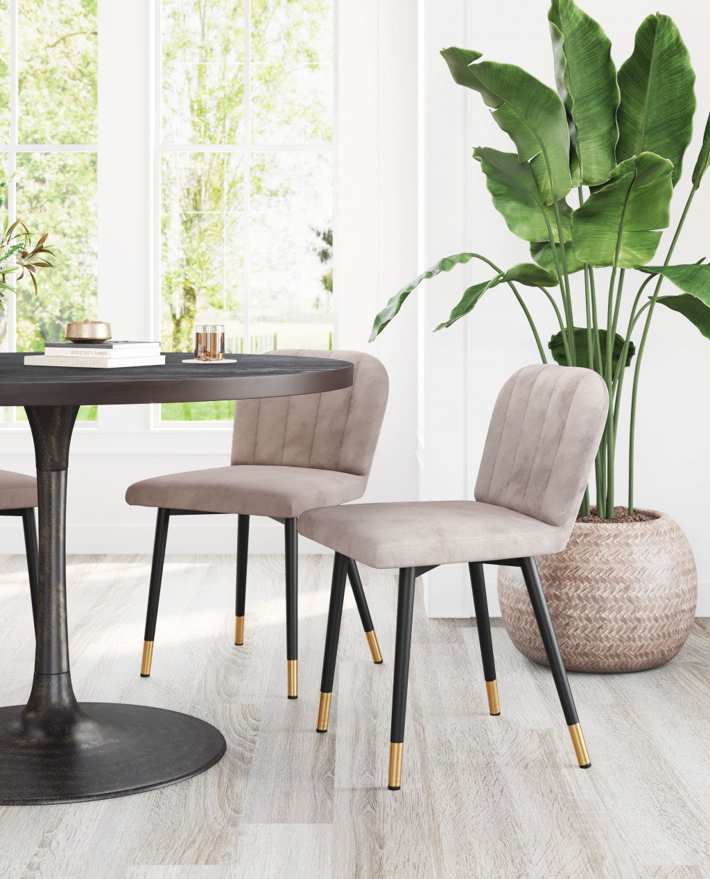 Set of Two Gray and Black Mod Profile Dining Chairs