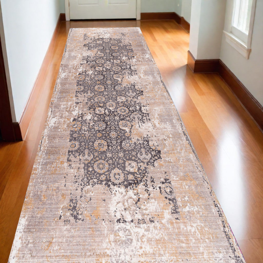 2’ x 10’ Gray Washed Out Persian Runner Rug