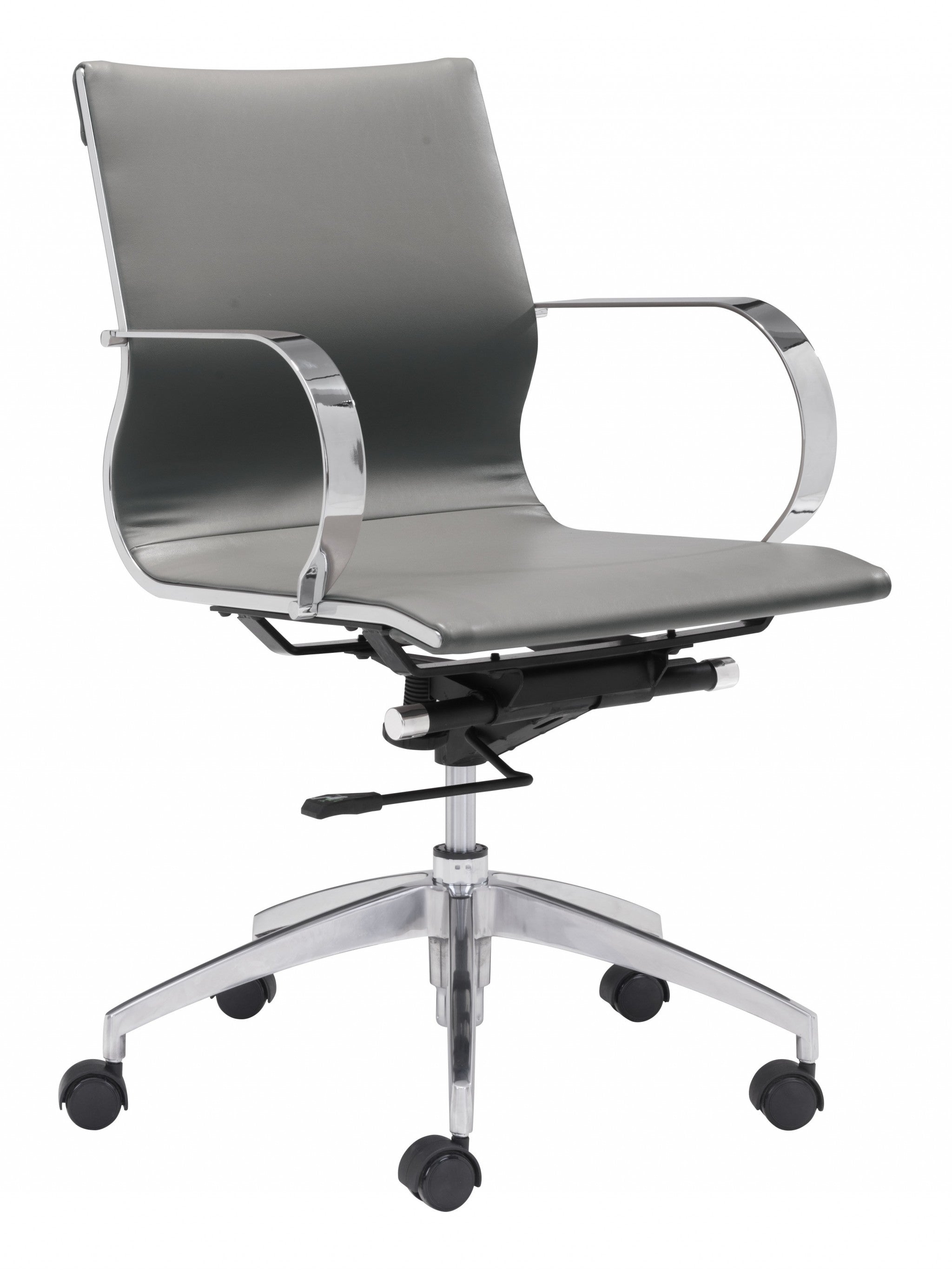 Gray Faux Leather Seat Swivel Adjustable Conference Chair Metal Back Steel Frame