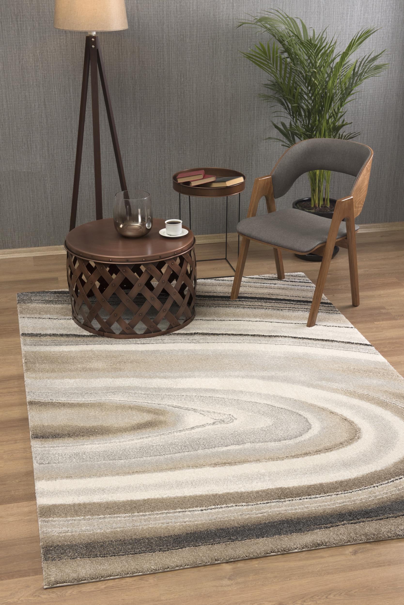 7’ x 10’ Cream and Tan Abstract Marble Area Rug