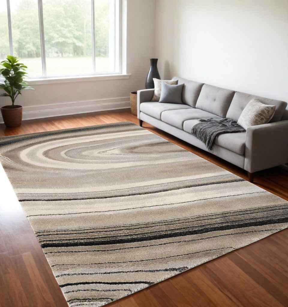 7’ x 10’ Cream and Tan Abstract Marble Area Rug