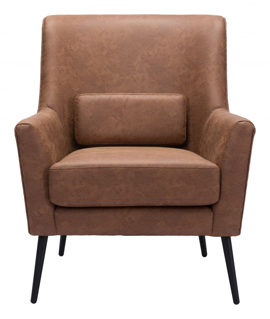 29" Brown Faux Leather And Gold Arm Chair