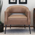 27" Brown Faux Leather And Gold Arm Chair