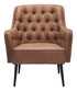 29" Brown Faux Leather And Gold Tufted Arm Chair