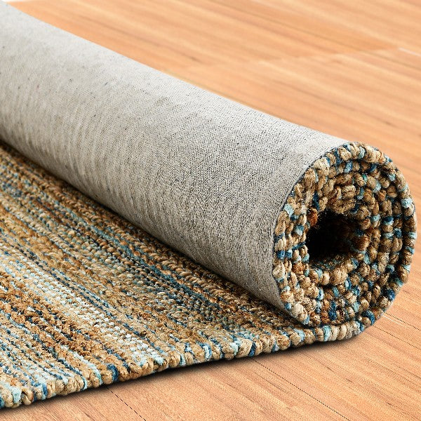 8’ x 10’ Teal and Natural Braided Jute Area Rug