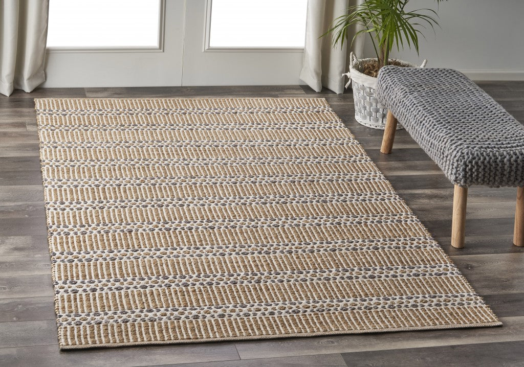 5' X 8' Gray And Ivory Dhurrie Hand Woven Area Rug