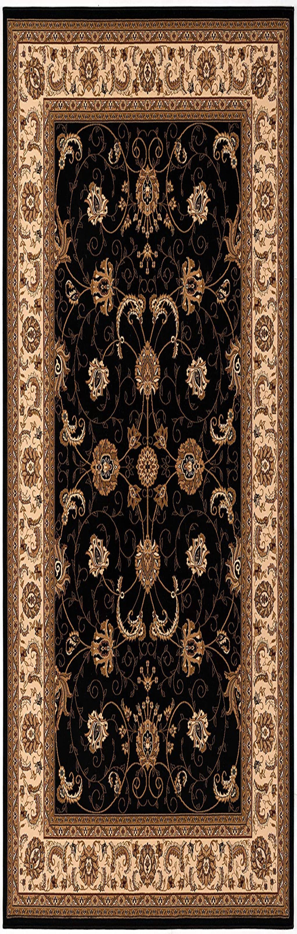 2’ x 10’ Black and Tan Floral Vines Runner Rug