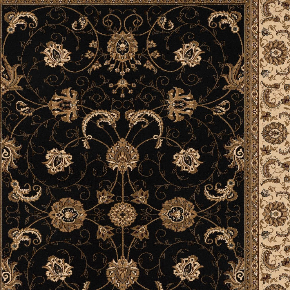 2’ x 10’ Black and Tan Floral Vines Runner Rug