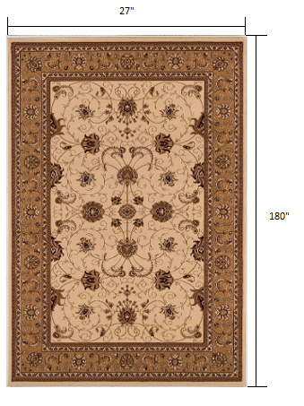 5’ Round Cream and Tan Ornate Border Area Rug