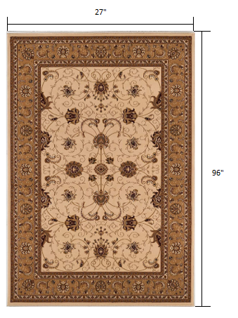 5’ Round Cream and Tan Ornate Border Area Rug