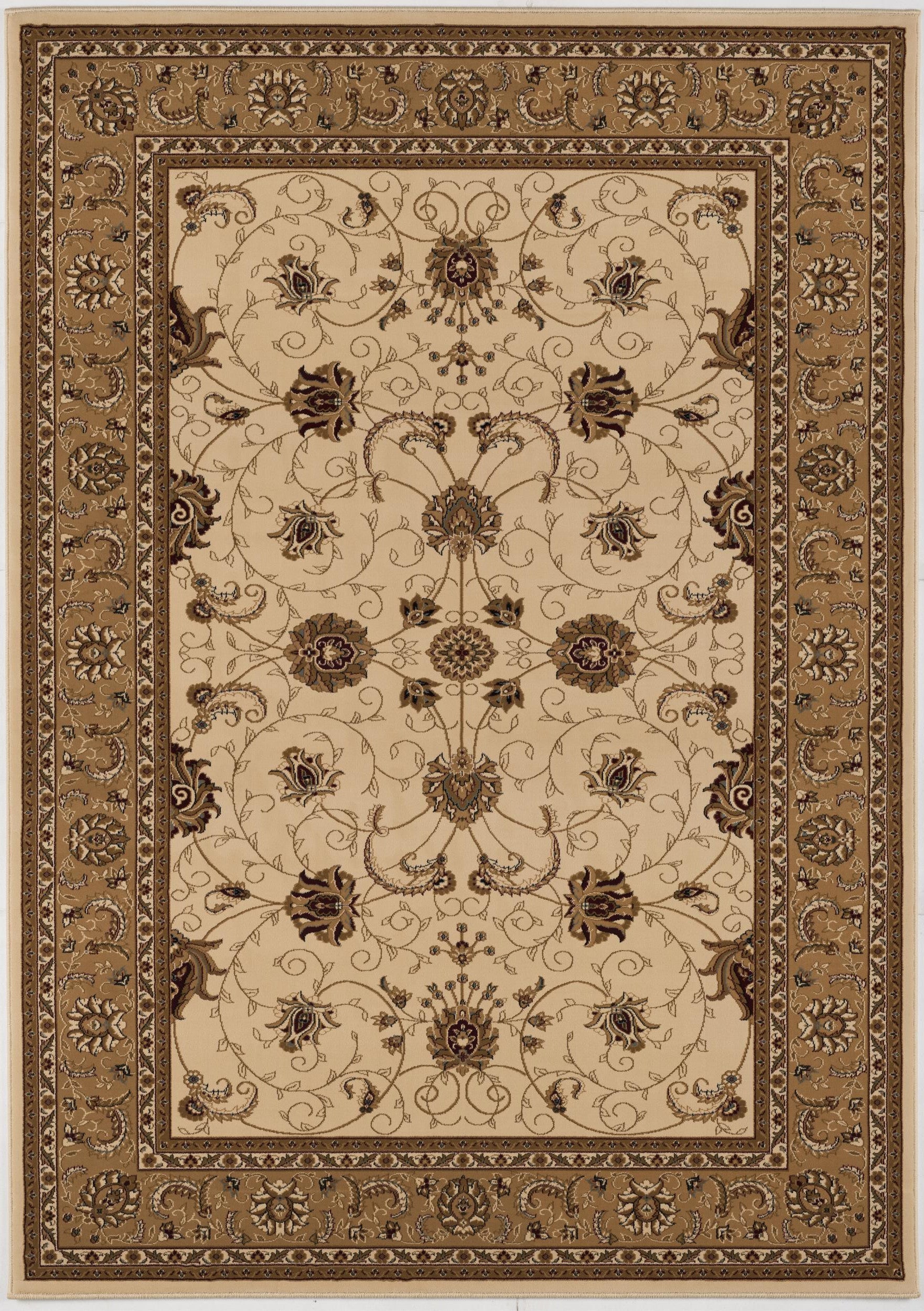 5’ Round Cream and Tan Ornate Border Area Rug