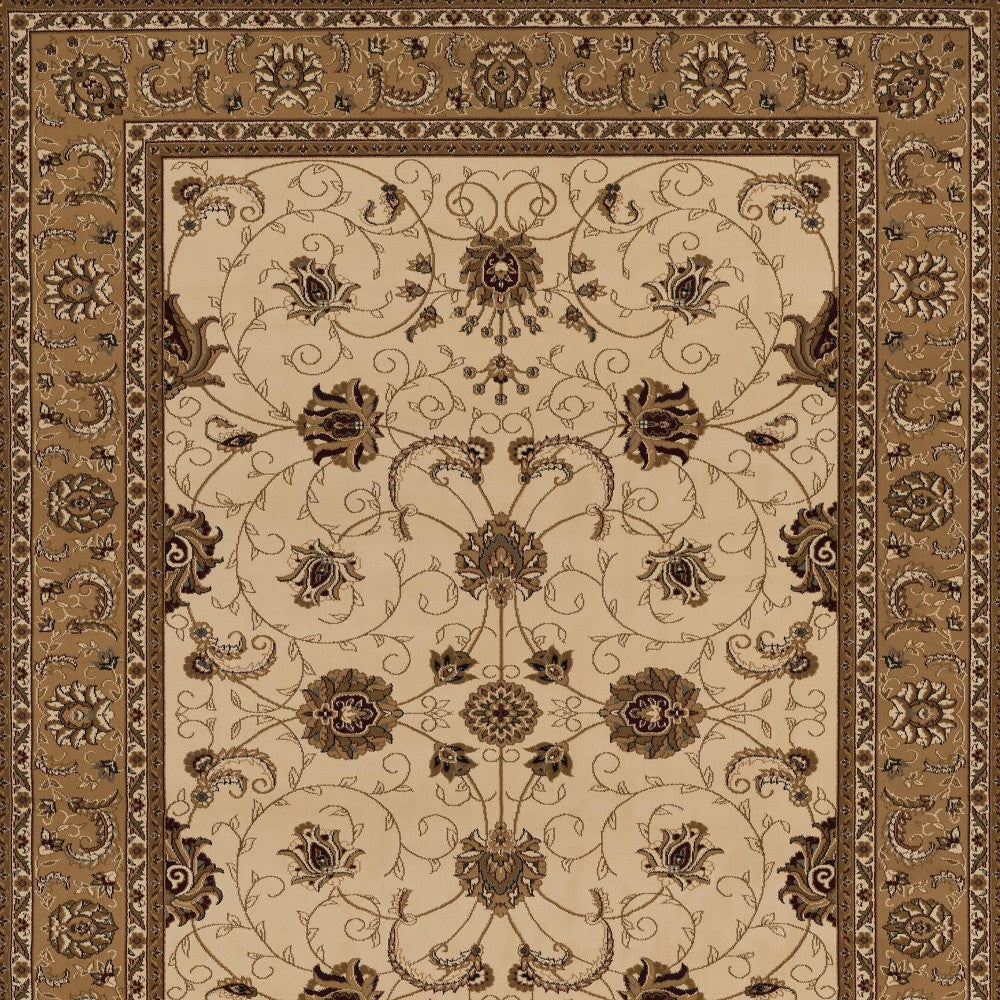 5’ Round Cream and Tan Ornate Border Area Rug