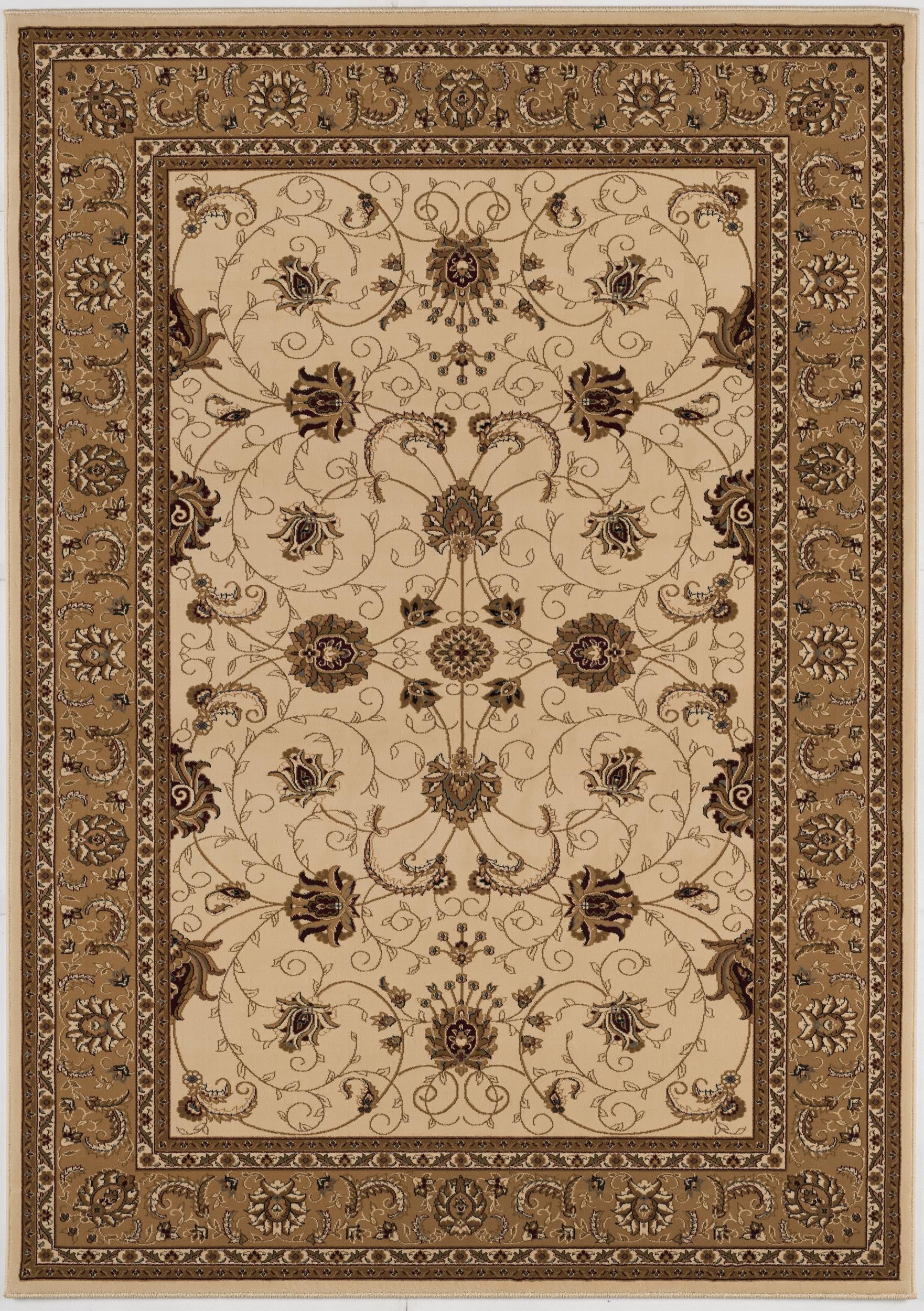 5’ Round Cream and Tan Ornate Border Area Rug