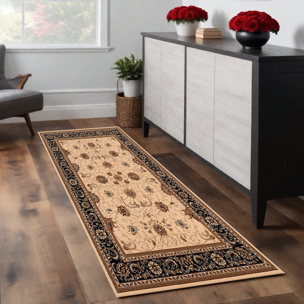 5’ x 8’ Cream and Black Decorative Area Rug