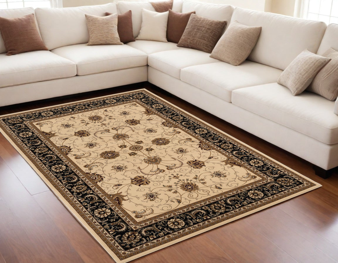 5’ x 8’ Cream and Black Decorative Area Rug